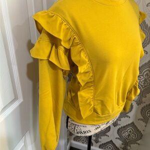 Ann Taylor Yellow Ruffled Long Sleeve Hoodie